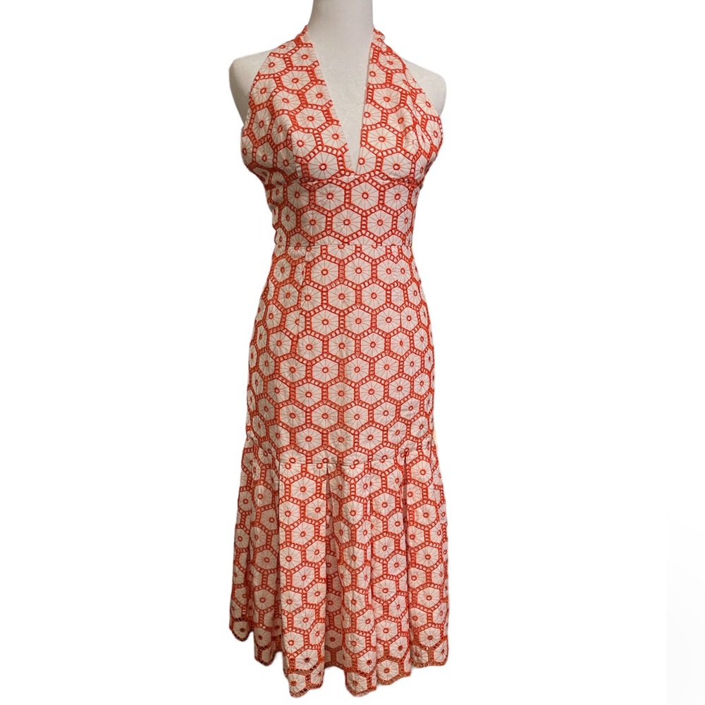 Milly Coral Embroidered Lace Halter Dress